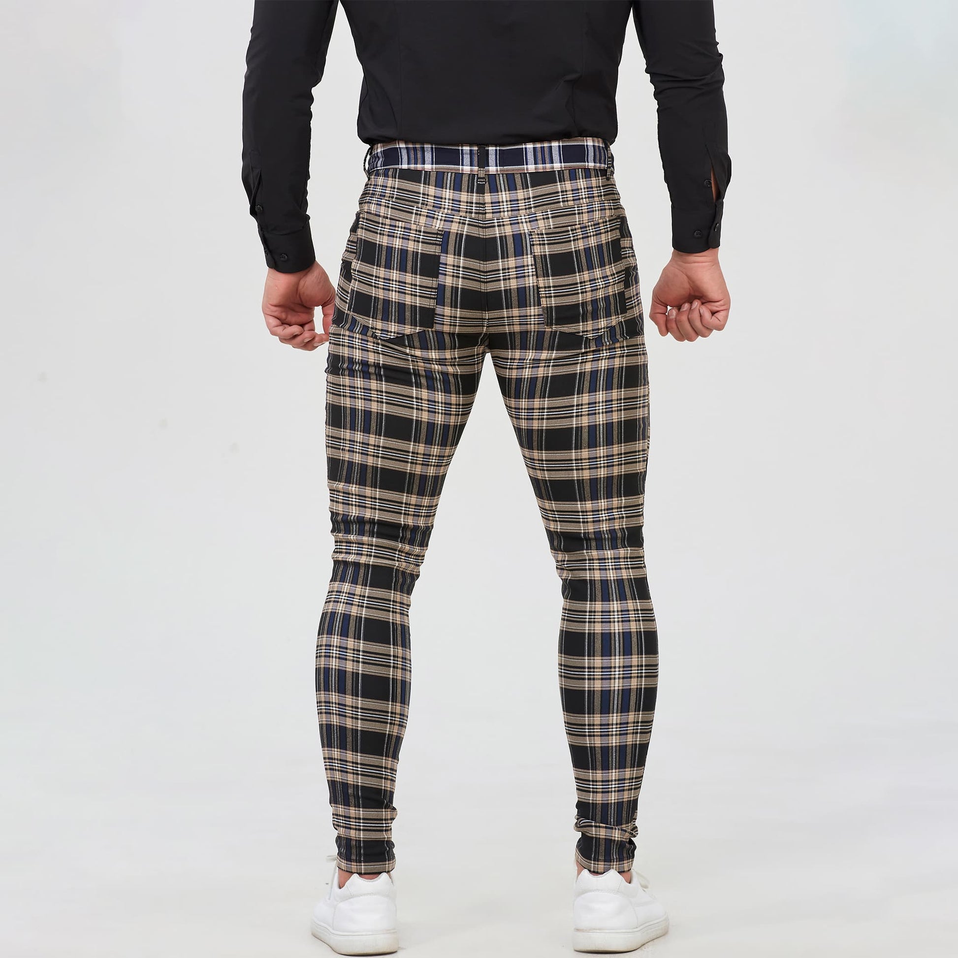black and brown checkered chef pants slim fit stretchy