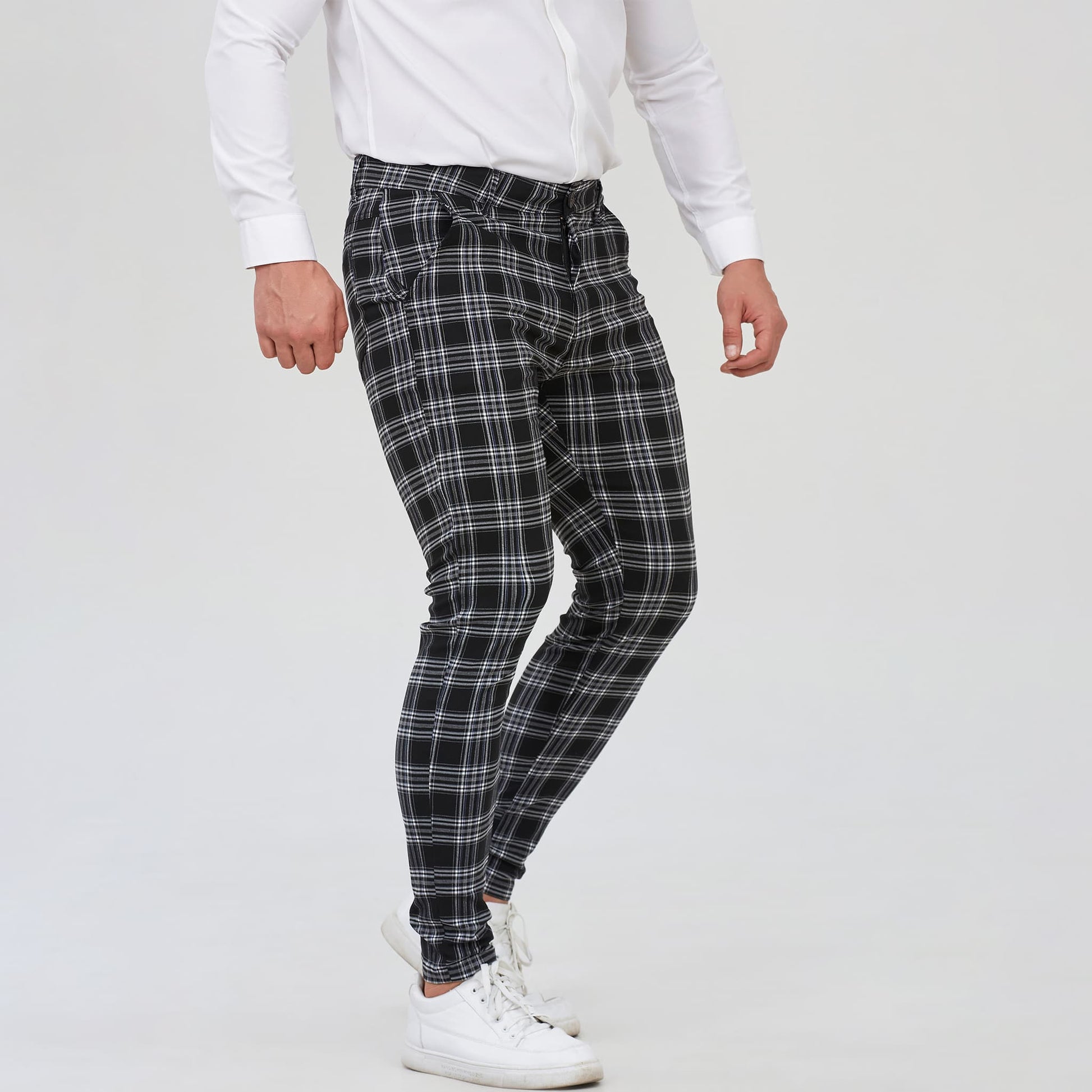 black checkered pants men slim fit stretchy