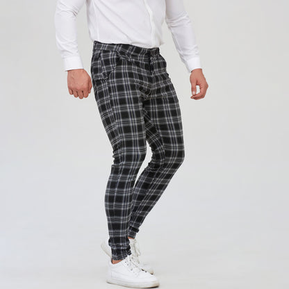 black checkered pants men slim fit stretchy