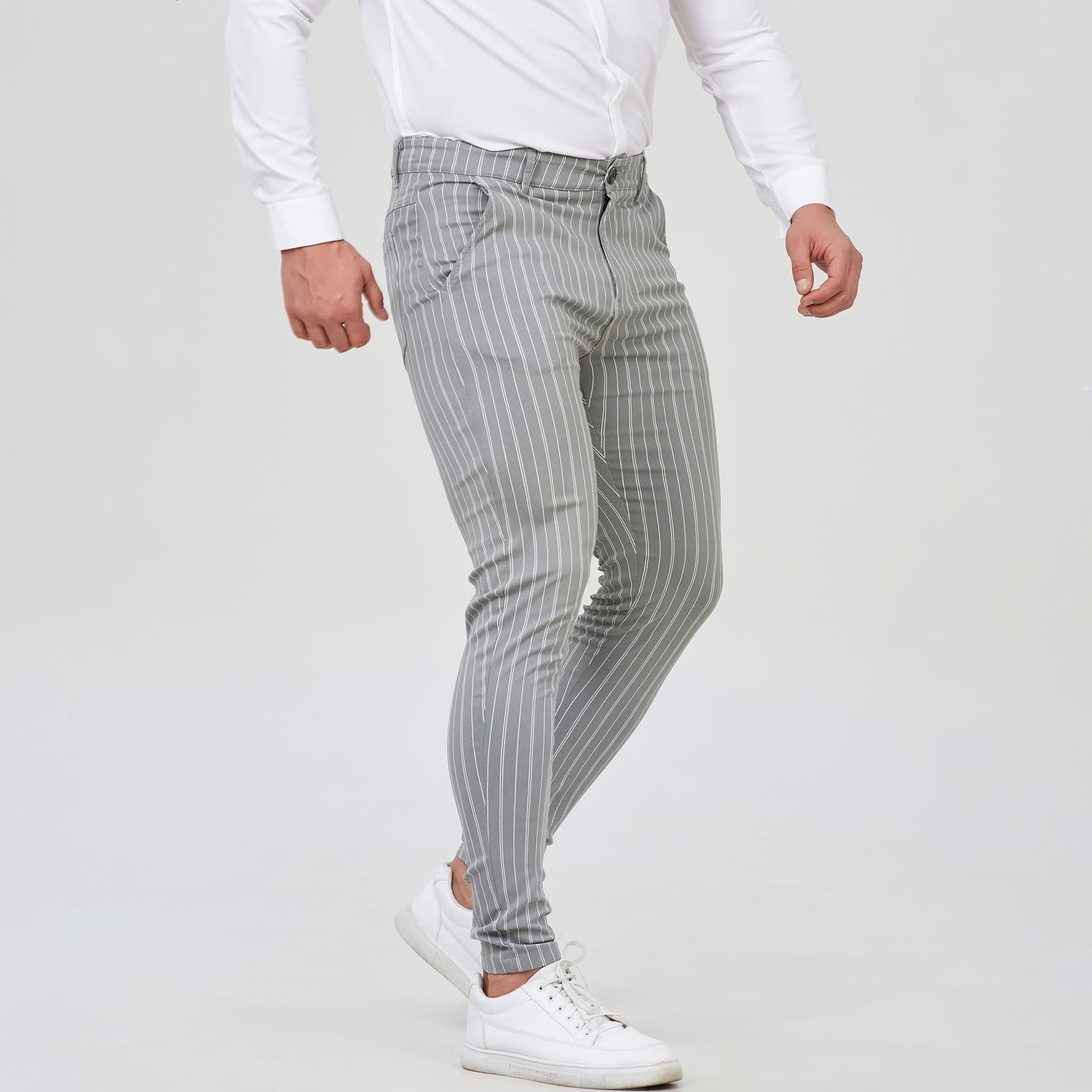 grey striped chino joggers for men slim fit stretchy