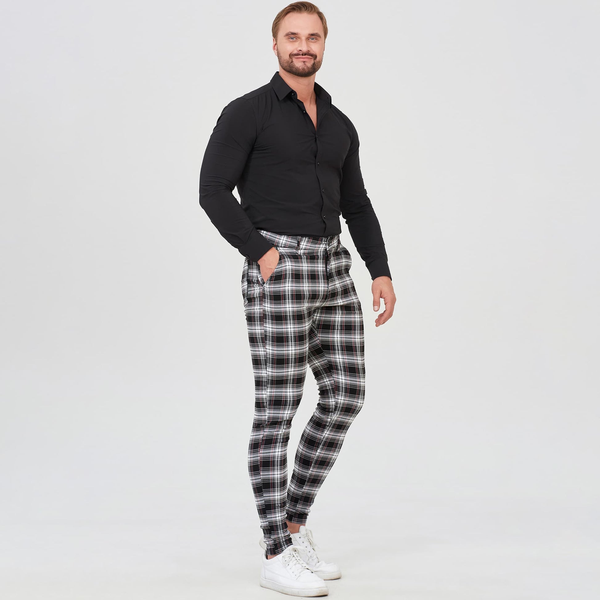 black and white chino pants for men slim fit stretchy