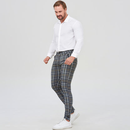 grey plaid church pants for men slim fit stretchy