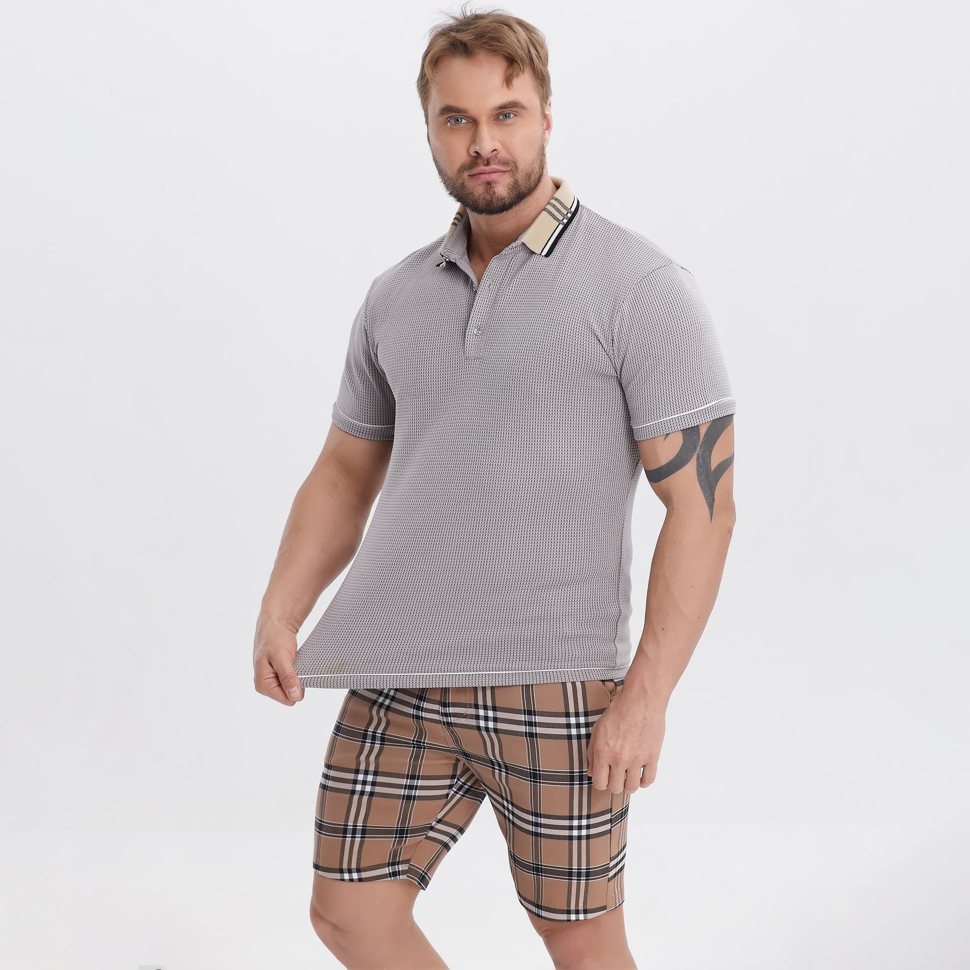collar waffle t shirts for men slim fit stretchy