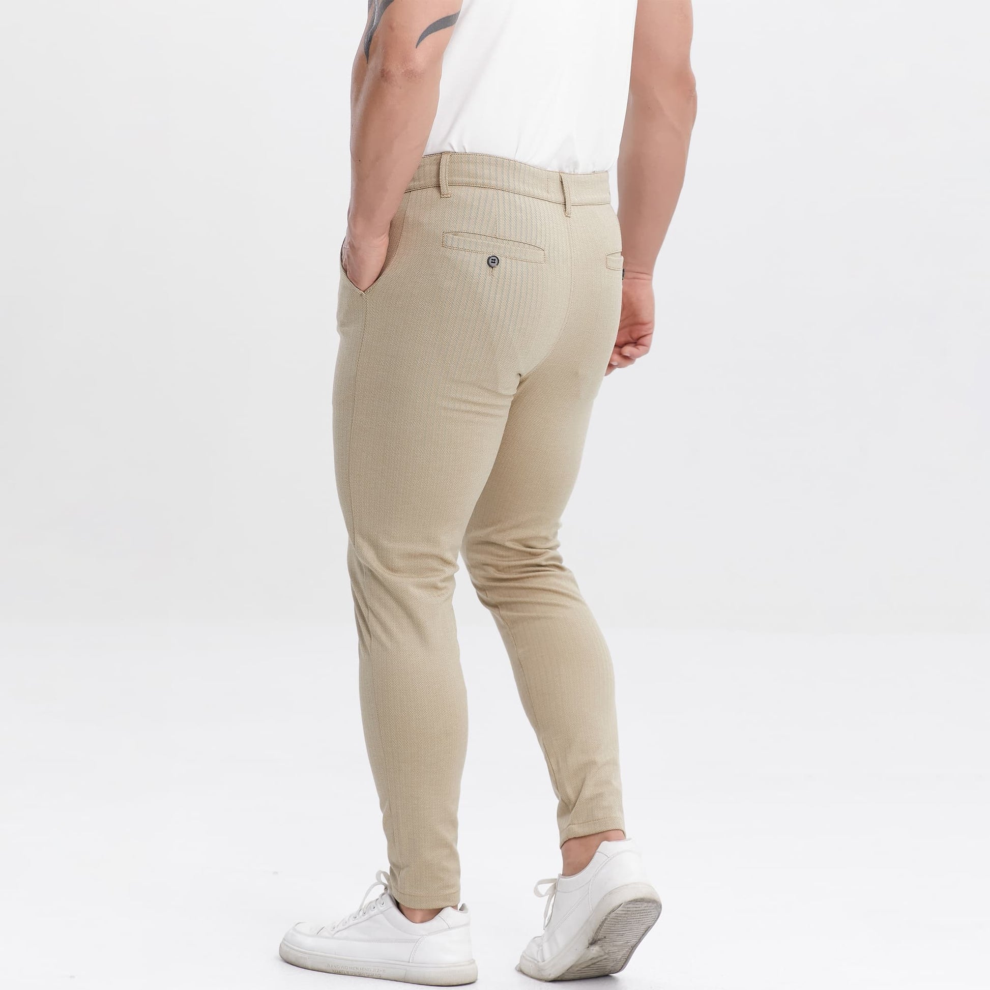 khaki slim fit stretchy cropped pants men