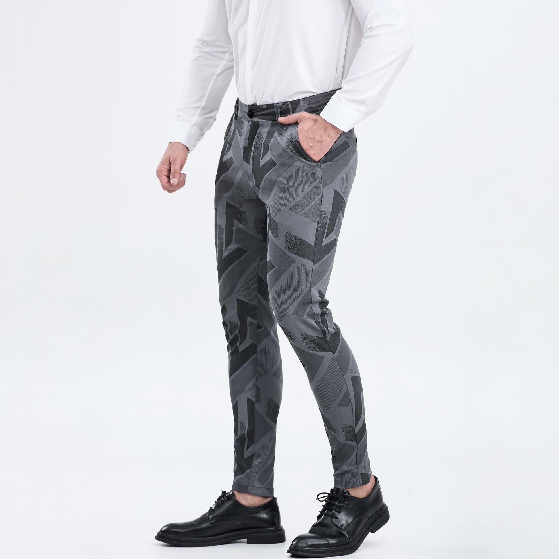dark grey pattern suit pants for men slim fit stretchy 
