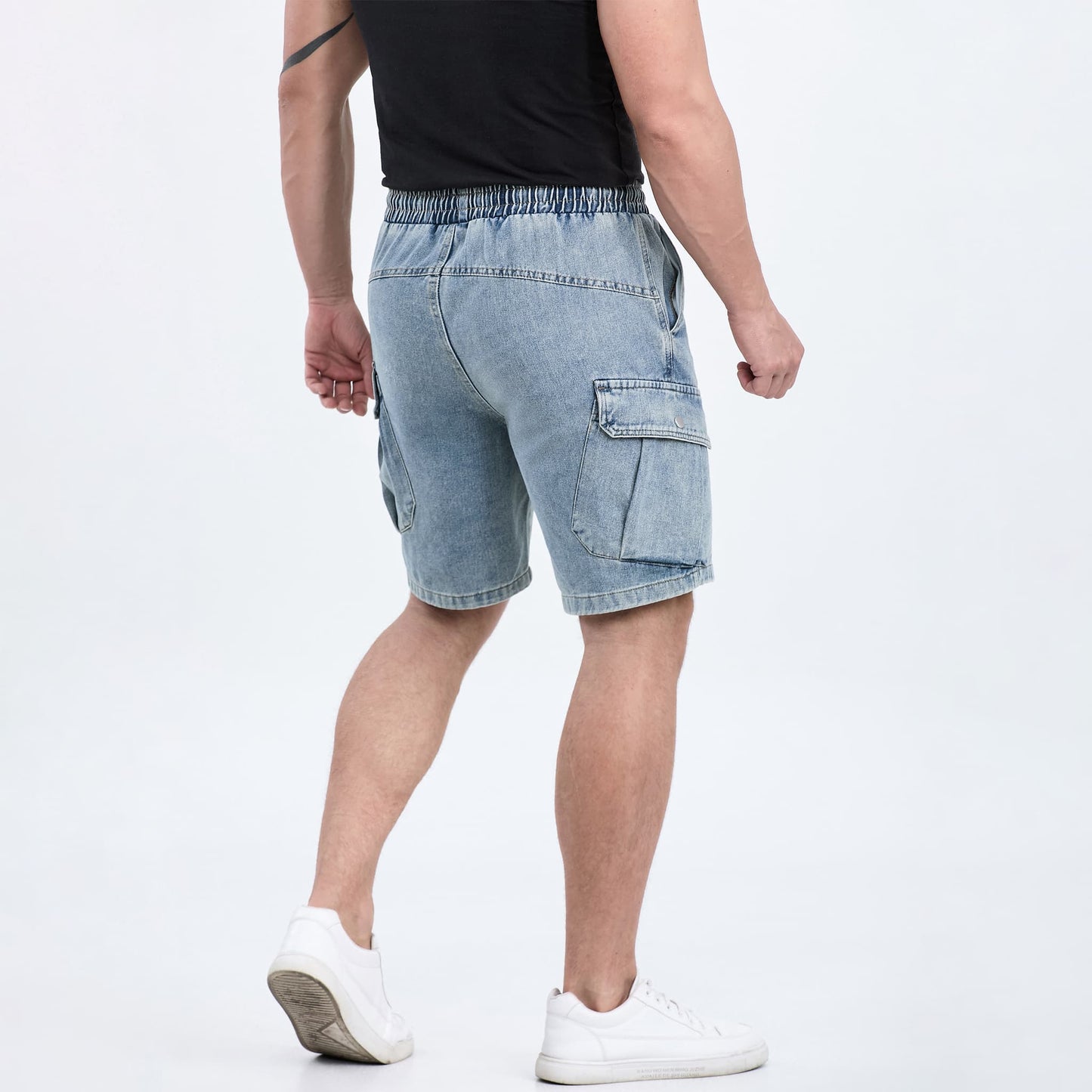 denim cargo shorts for men drawstring waist