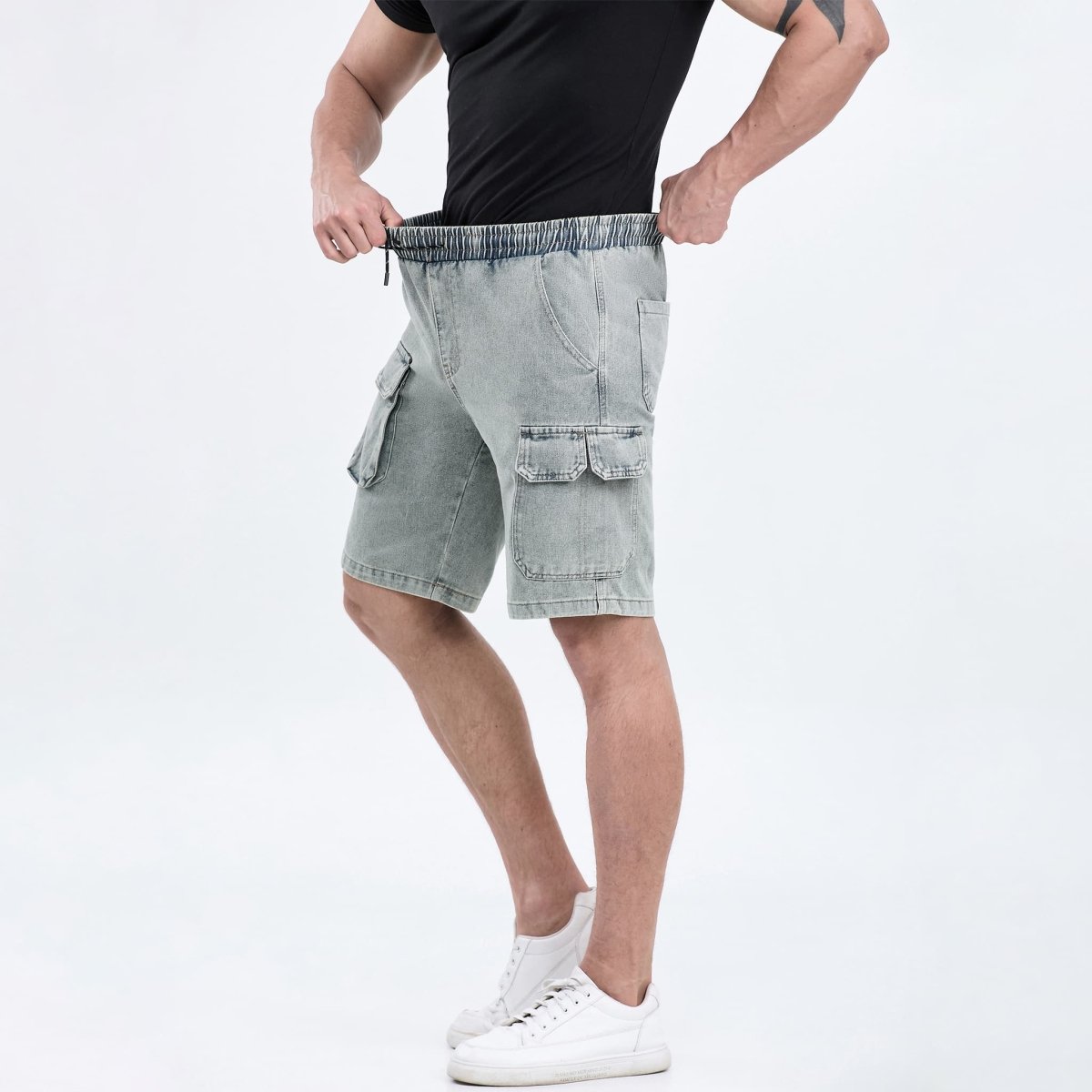 denim shorts men drawstring waist