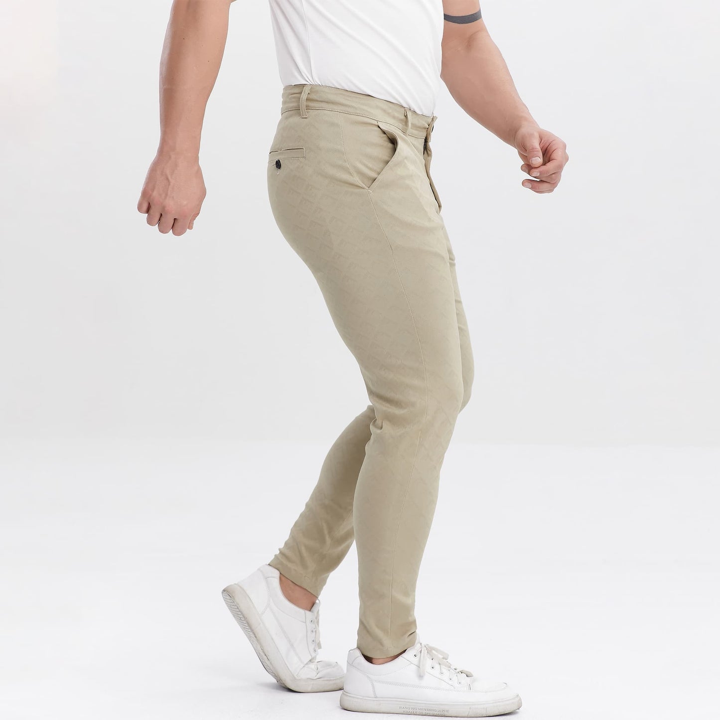 khaki slim fit designer pants for men stretchy