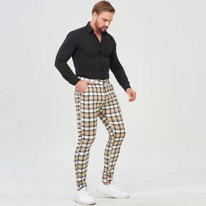 yellow checkered dress pants for men slim fit