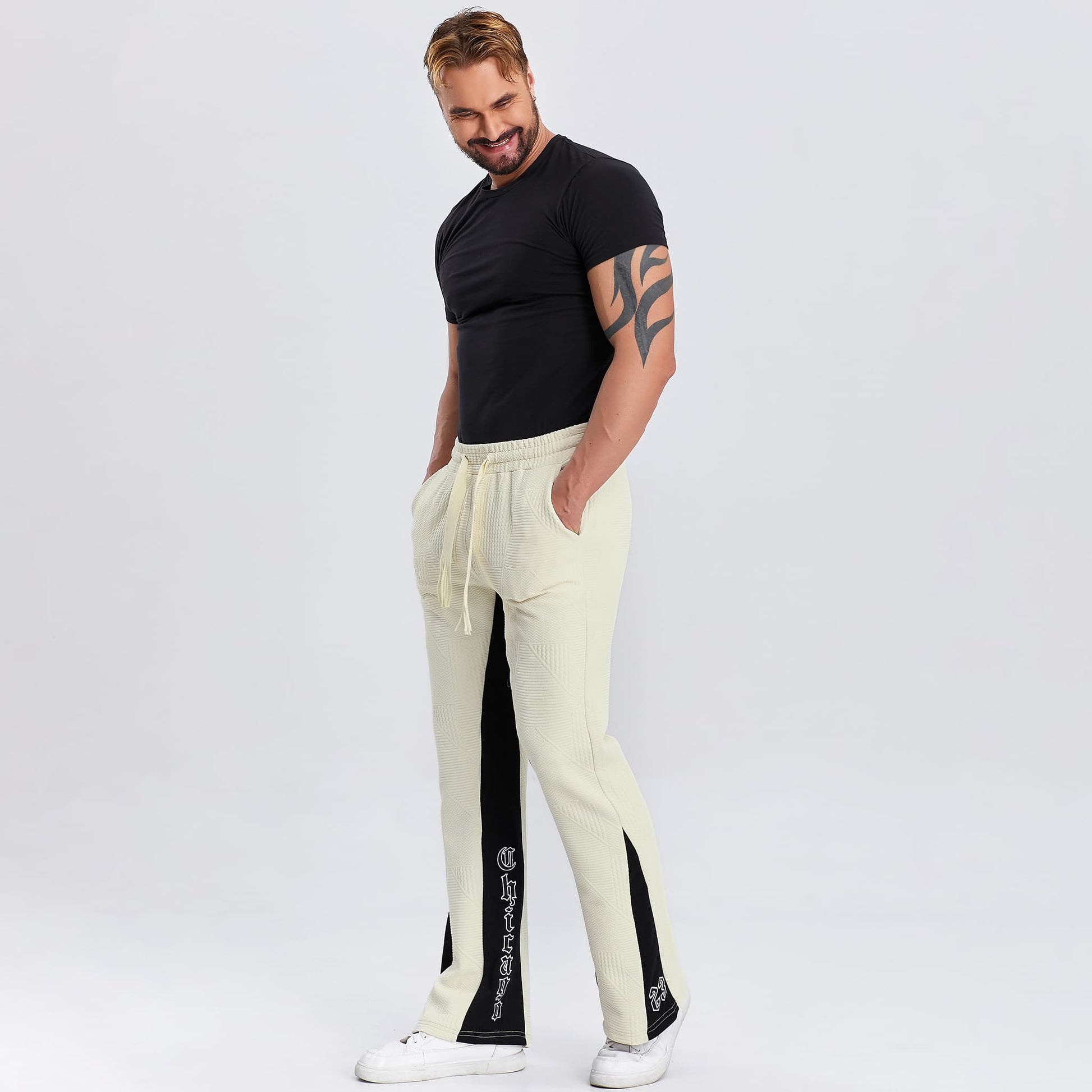 drawstring waistband flare pants men open bottom