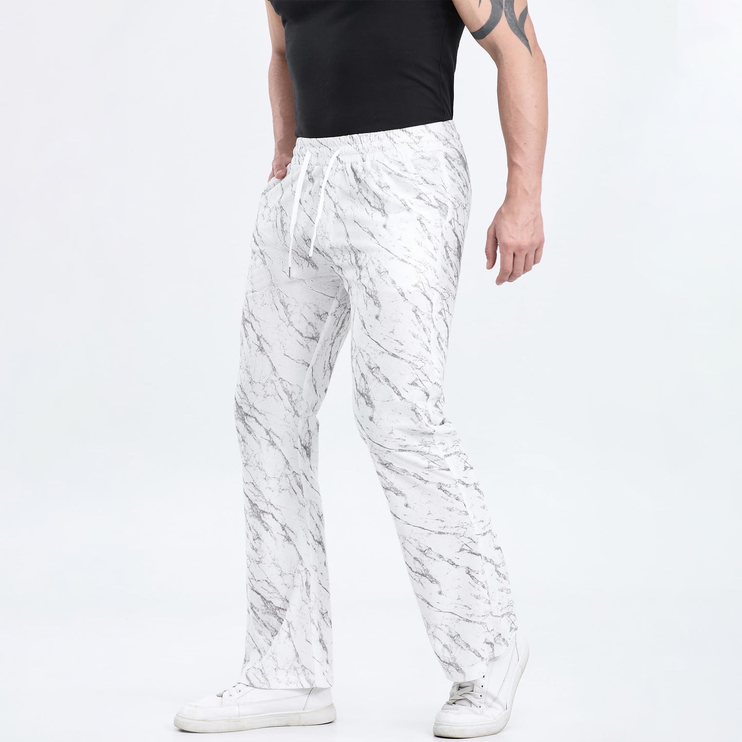 white camouflage pattern flared sweats men drawstring waistband