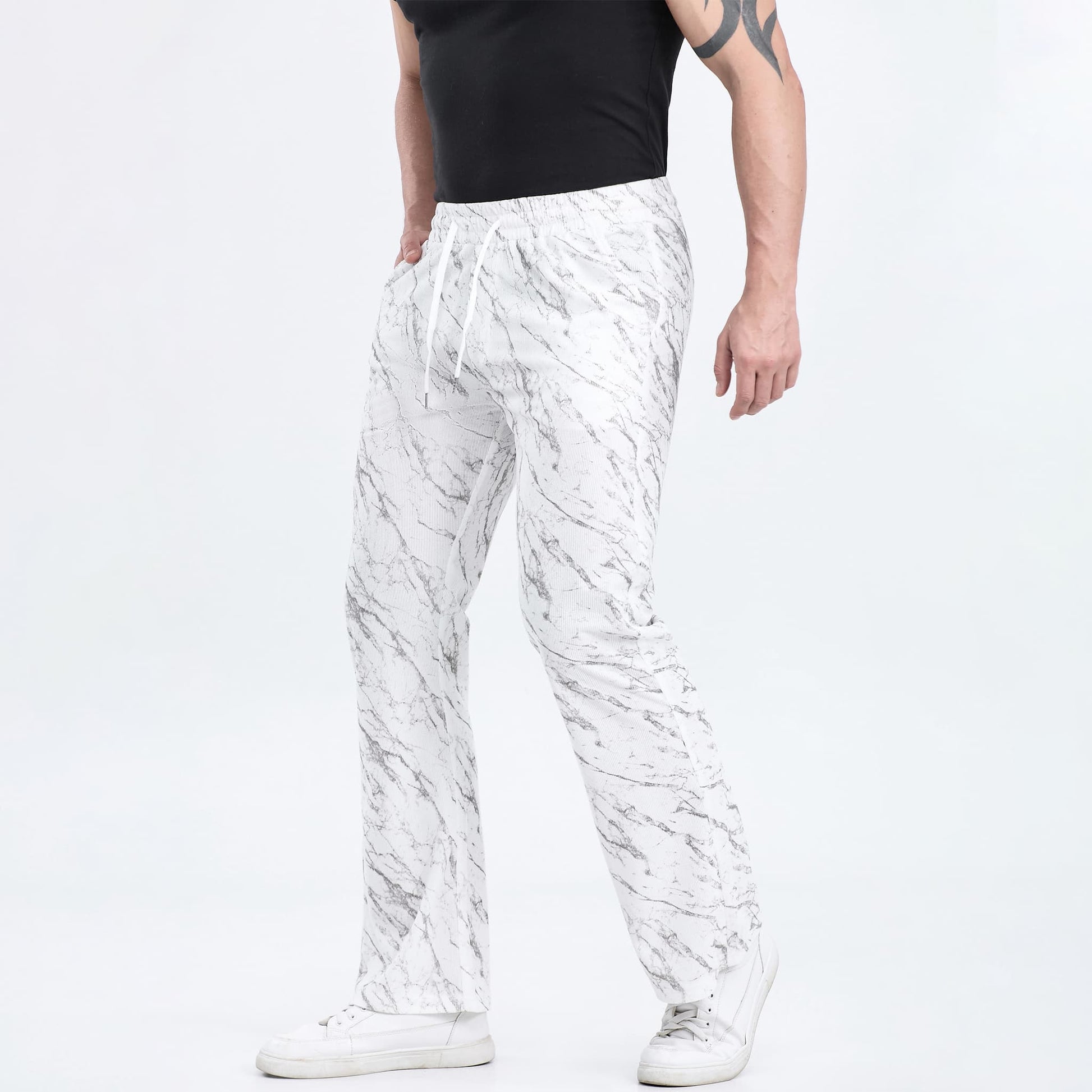 white camouflage pattern flared sweats men drawstring waistband