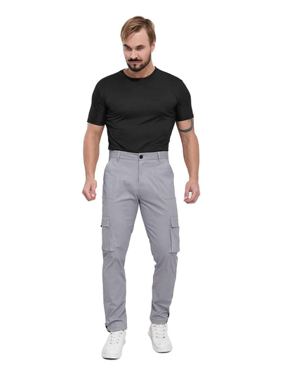 ALLELMS Mens Straight-Fit Stretch Grey Cargo Pant with Multi Pockets