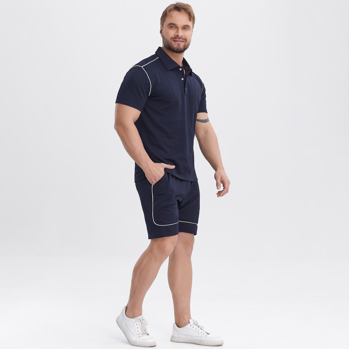 navy blue golf polo outfit men 