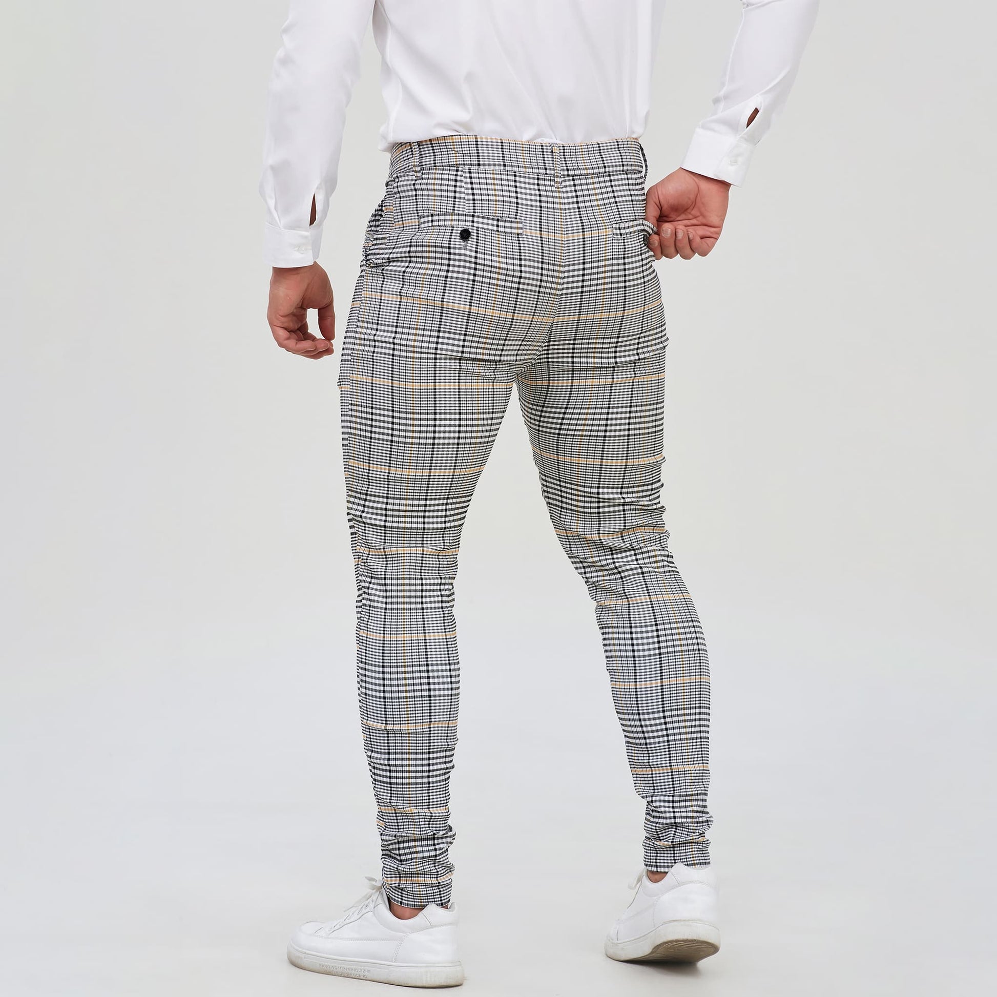gray plaid men dress pants slim fit