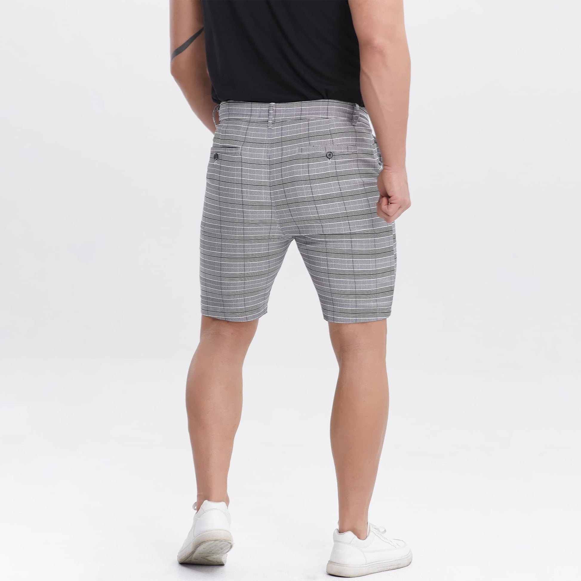 gray plaid men's dress shorts slim fit stretch
