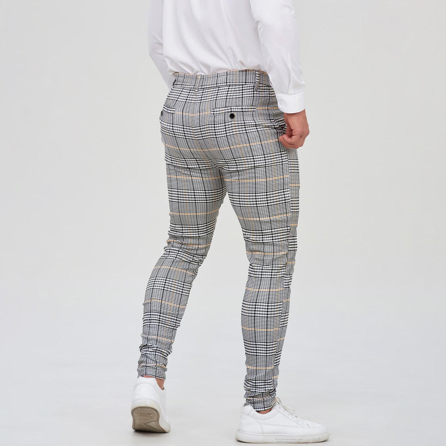 gray plaid skinny pants for men stretchy