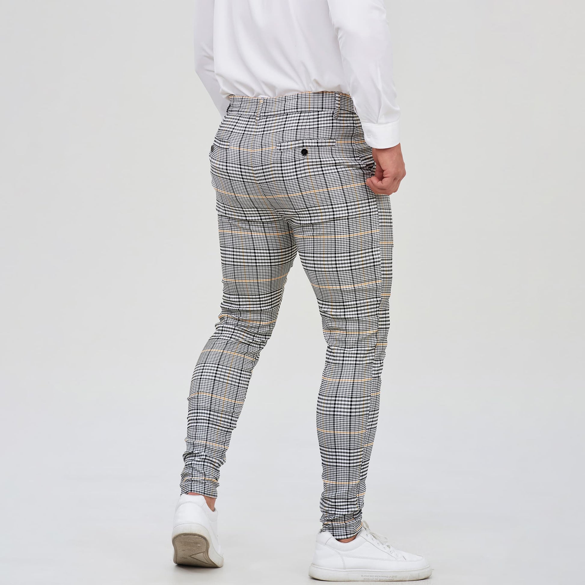 gray plaid skinny pants for men stretchy
