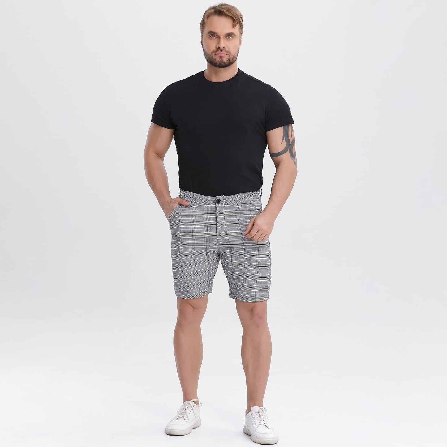 grey plaid golf pants for men slim fit stretch