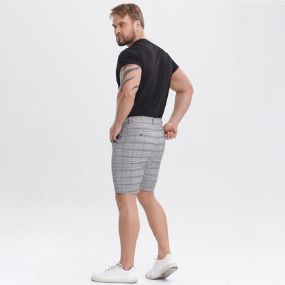 grey plaid mens slim fit shorts stretch