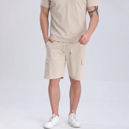 gym khaki shorts with slant pockets men drawstring
