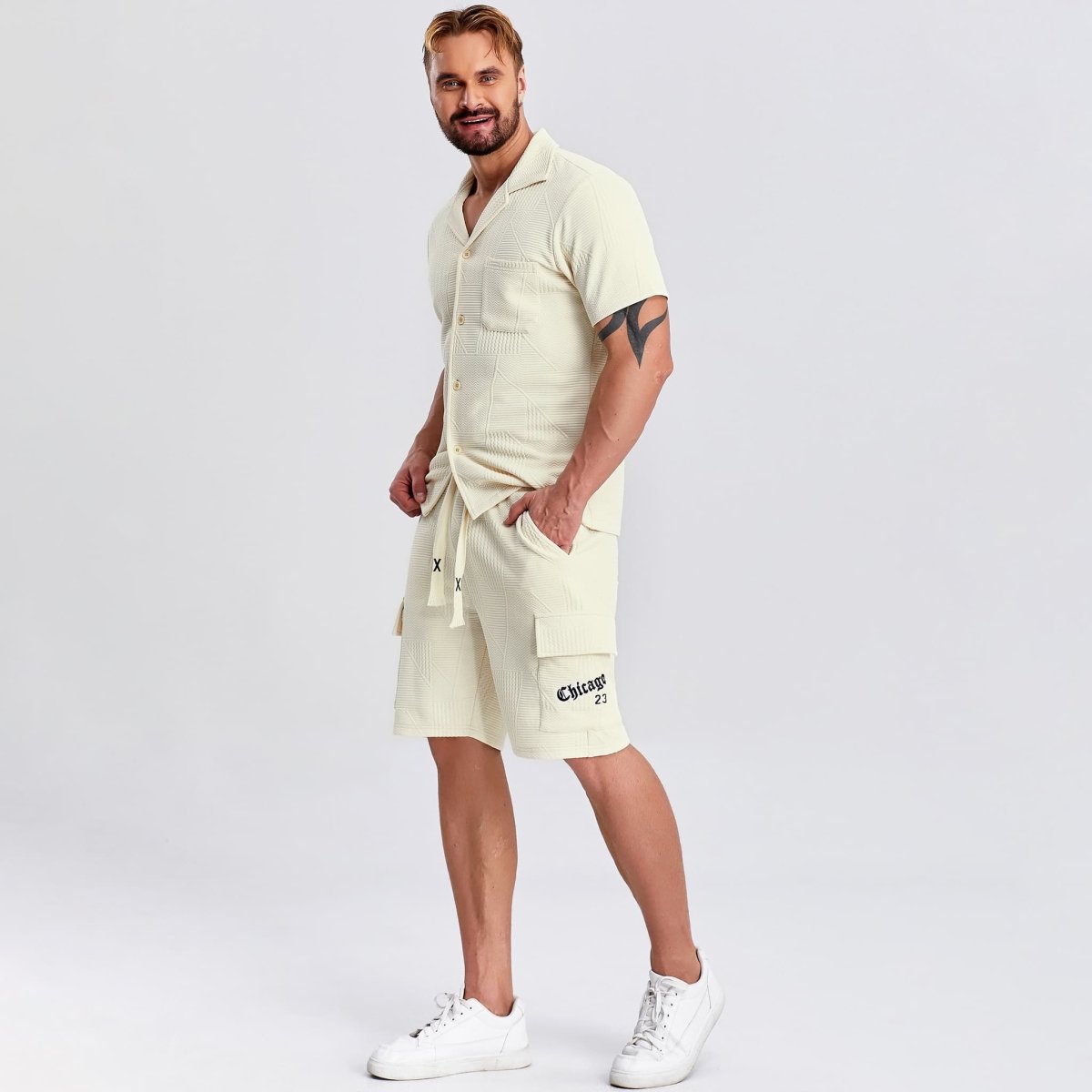 button down white hawaii outfits for men drawstring shorts