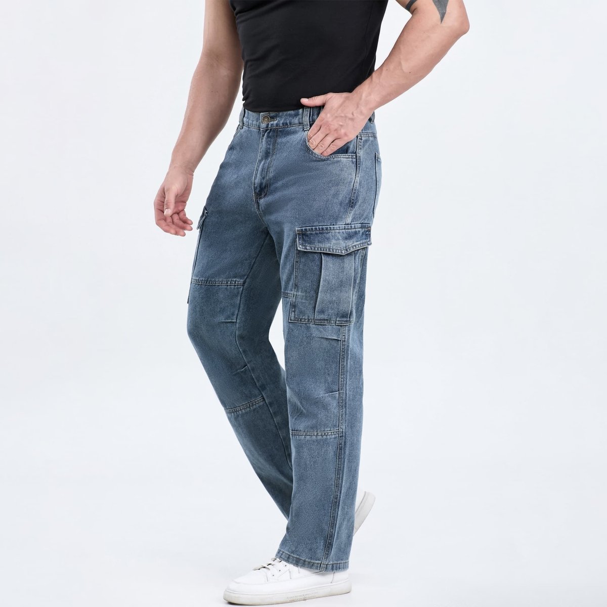 jean cargo pants for men button closure