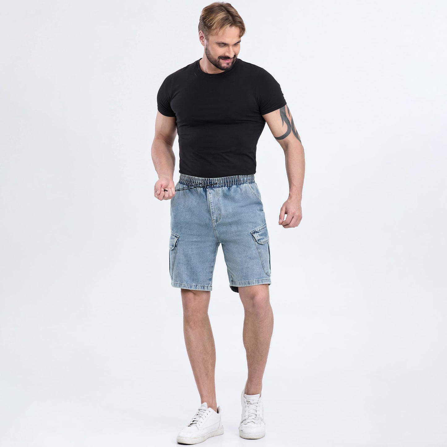 jean shorts for men drawstring waist