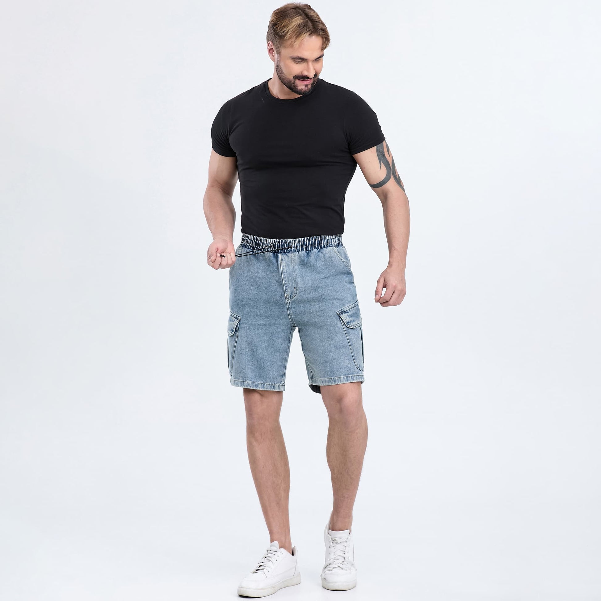jean shorts for men drawstring waist