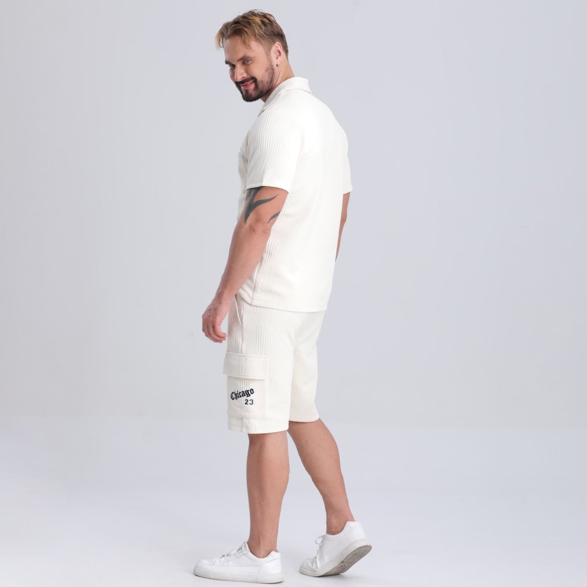knitted jacquard jogging beige shorts men drawstring