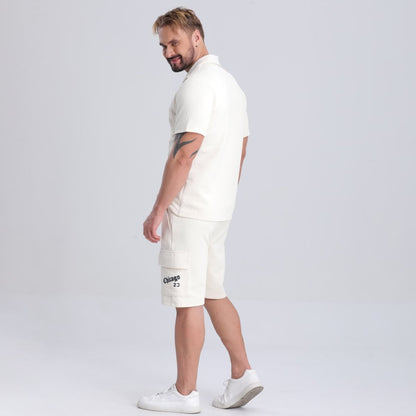 knitted jacquard jogging beige shorts men drawstring