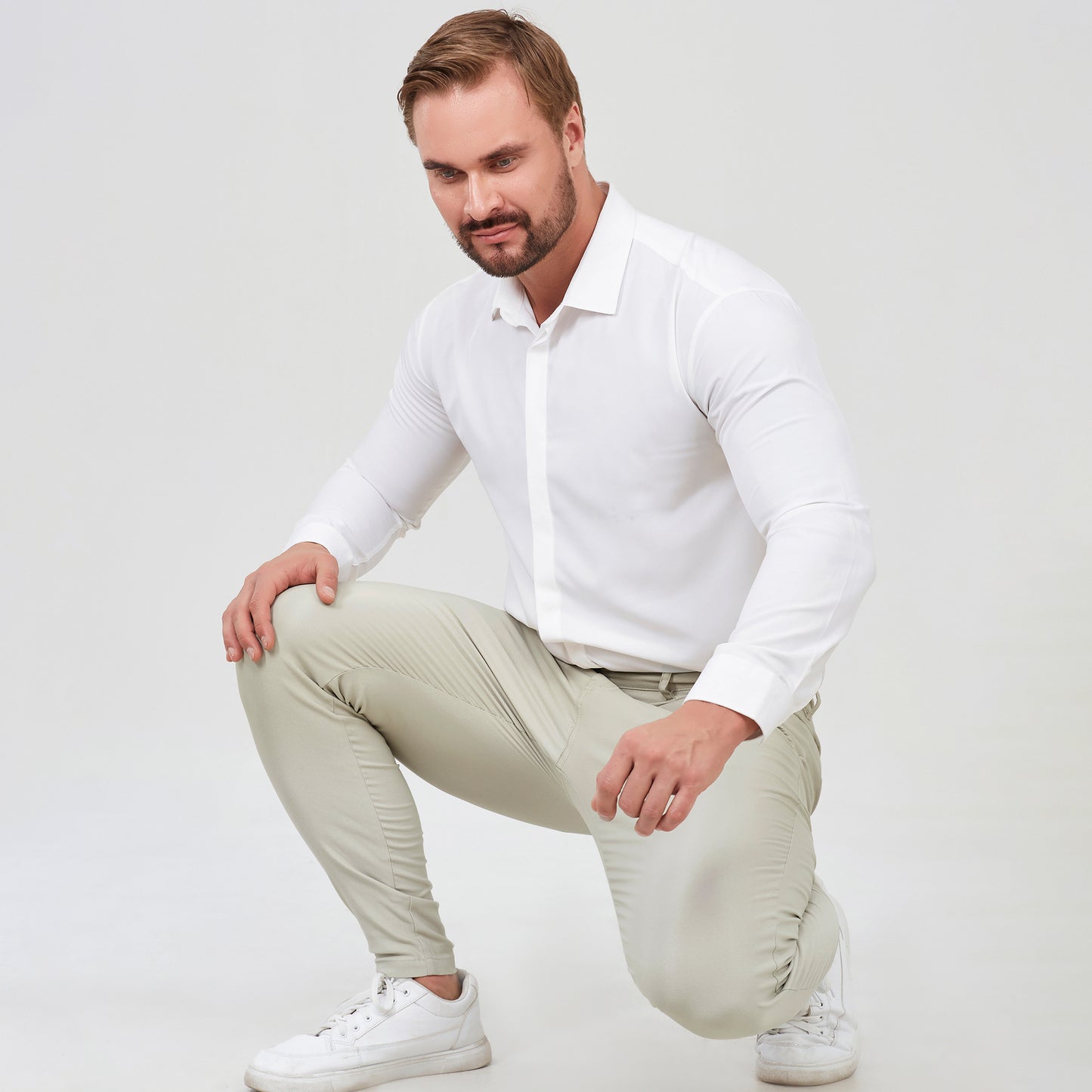 khaki mens slacks slim fit stretchy