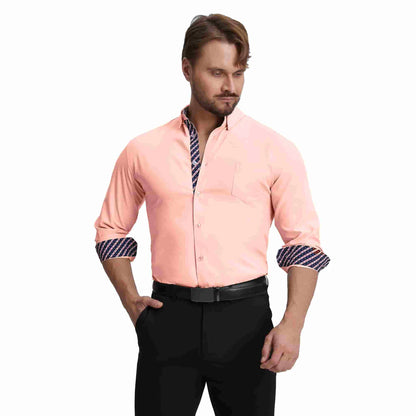 Men's Long Sleeve Dress Shirts Slim Fit Inner Contrast Business Casual Button Down Pink Shirt