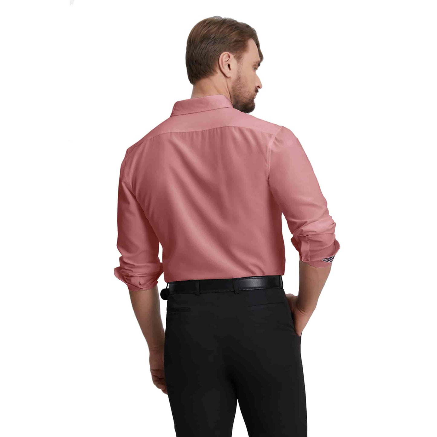 Men's Long Sleeve Dress Shirts Slim Fit Inner Contrast Business Casual Button Down Tan Shirt