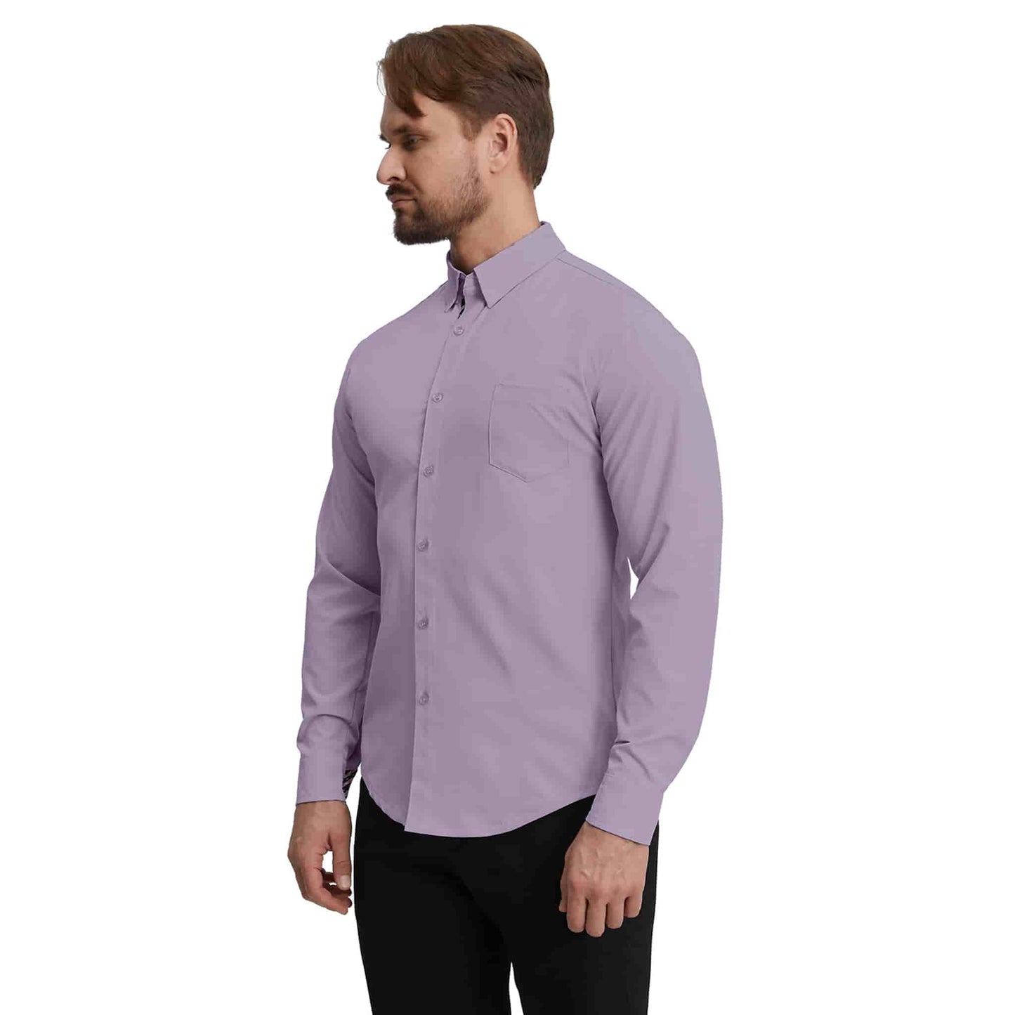 Men's Long Sleeve Dress Shirts Slim Fit Inner Contrast Business Casual Button Down Purple Shirt