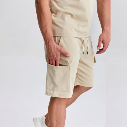khaki men cargo drawstring shorts