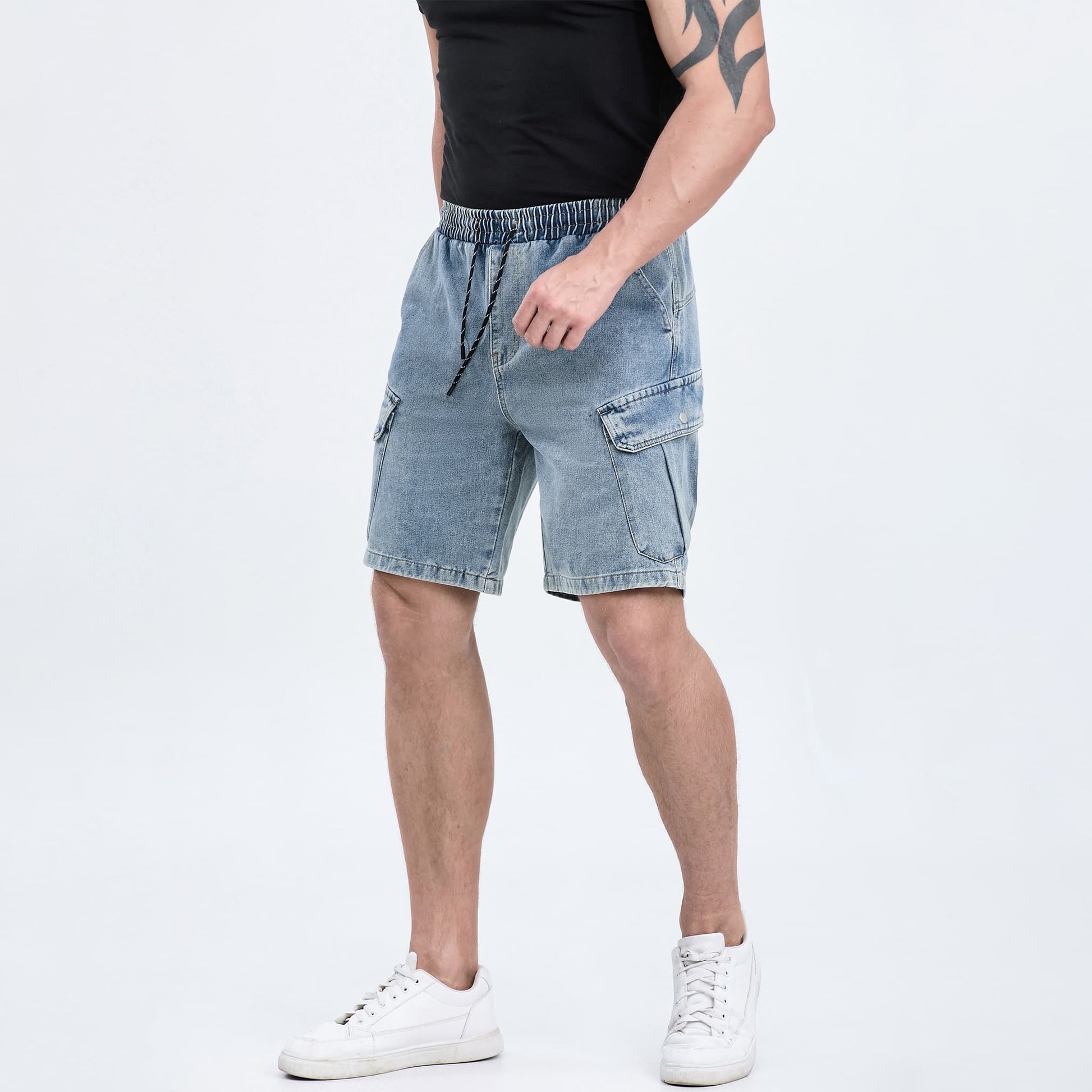 men cargo jean shorts drawstring waist