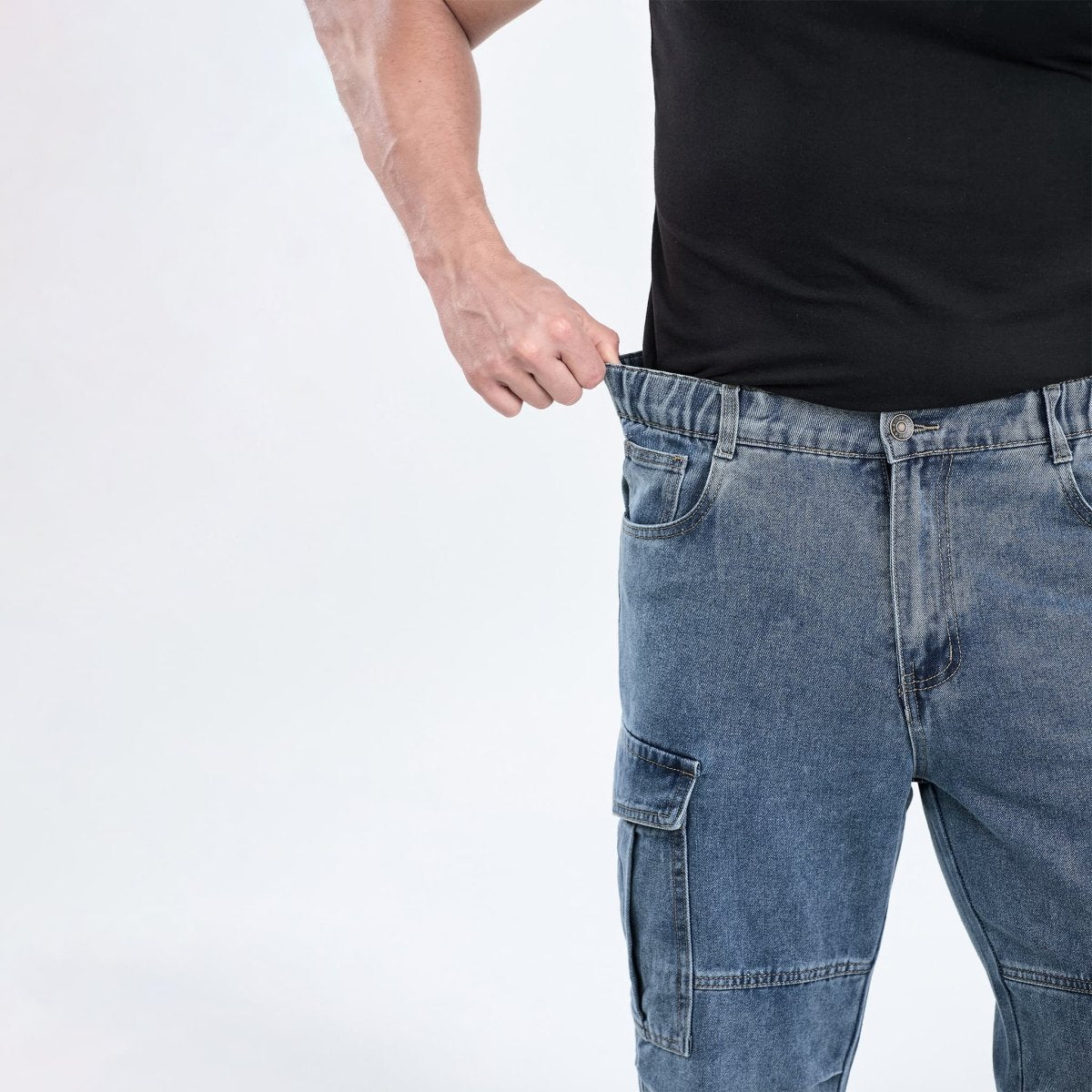 men cargo jeans with pockets straight fit button closure