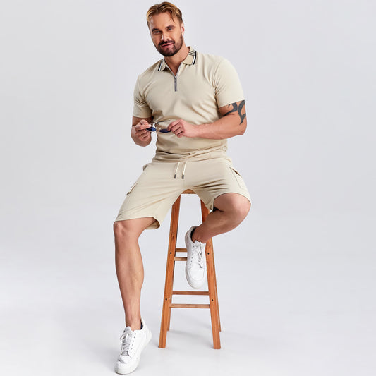 zip upper men casual khaki outfits drawstring