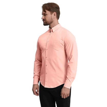 Men's Long Sleeve Dress Shirts Slim Fit Inner Contrast Business Casual Button Down Pink Shirt