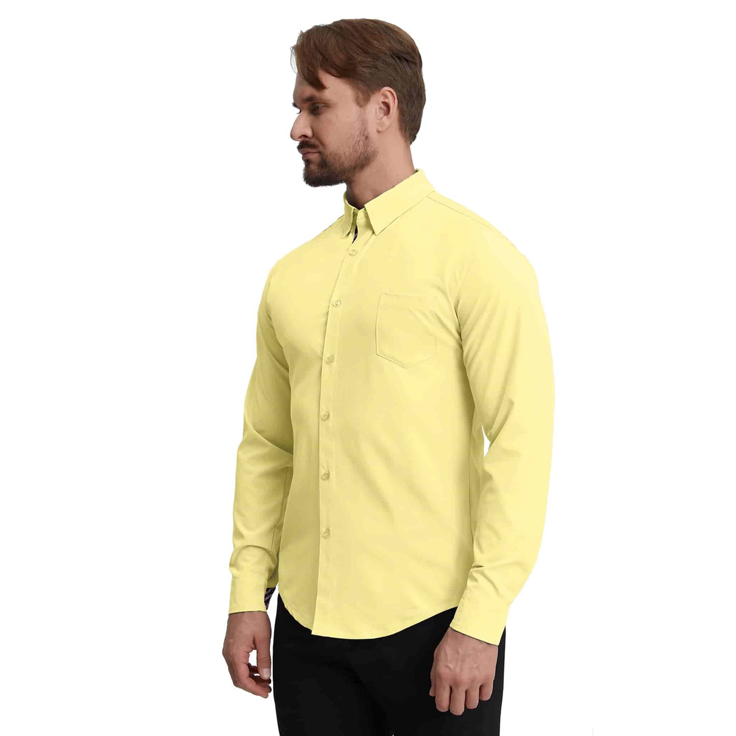 Men's Long Sleeve Dress Shirts Slim Fit Inner Contrast Business Casual Button Down Yellow Shirt