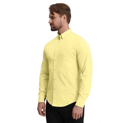 Men's Long Sleeve Dress Shirts Slim Fit Inner Contrast Business Casual Button Down Yellow Shirt