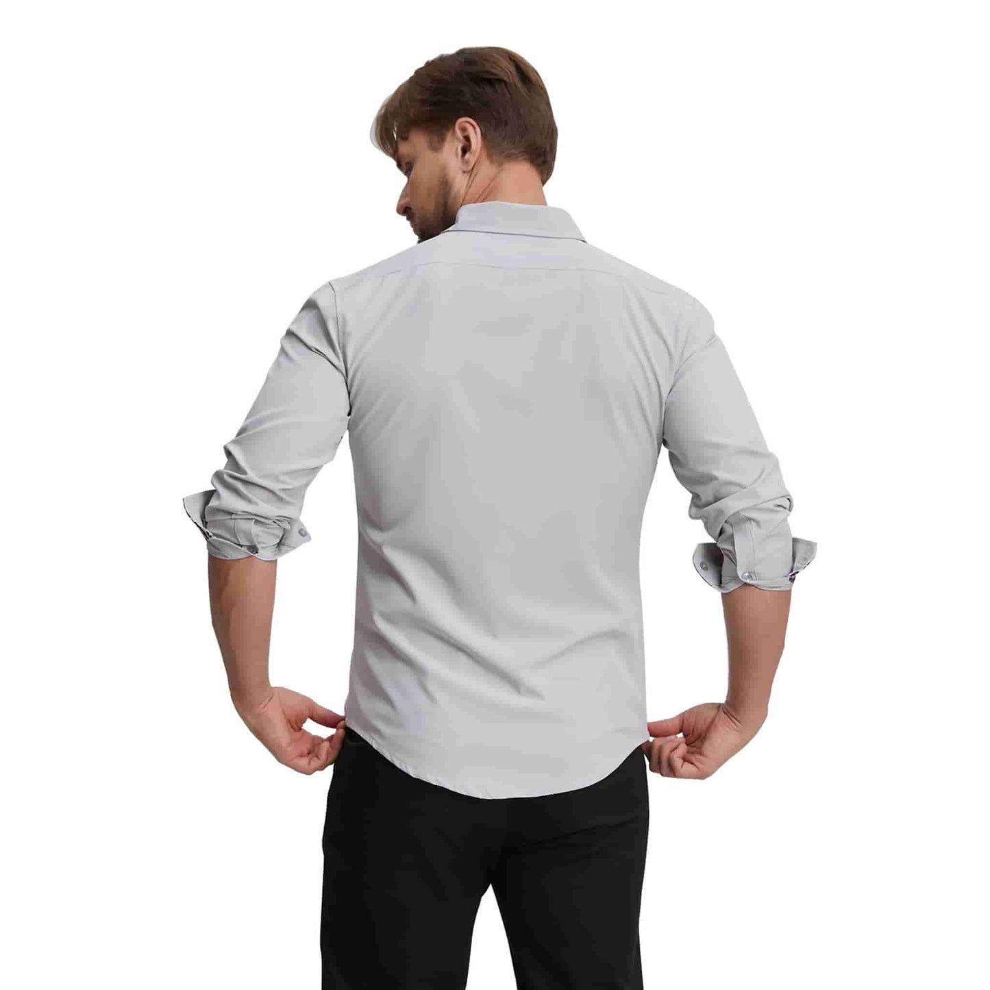Men's Long Sleeve Dress Shirts Slim Fit Inner Contrast Business Casual Button Down Light Grey Shirt