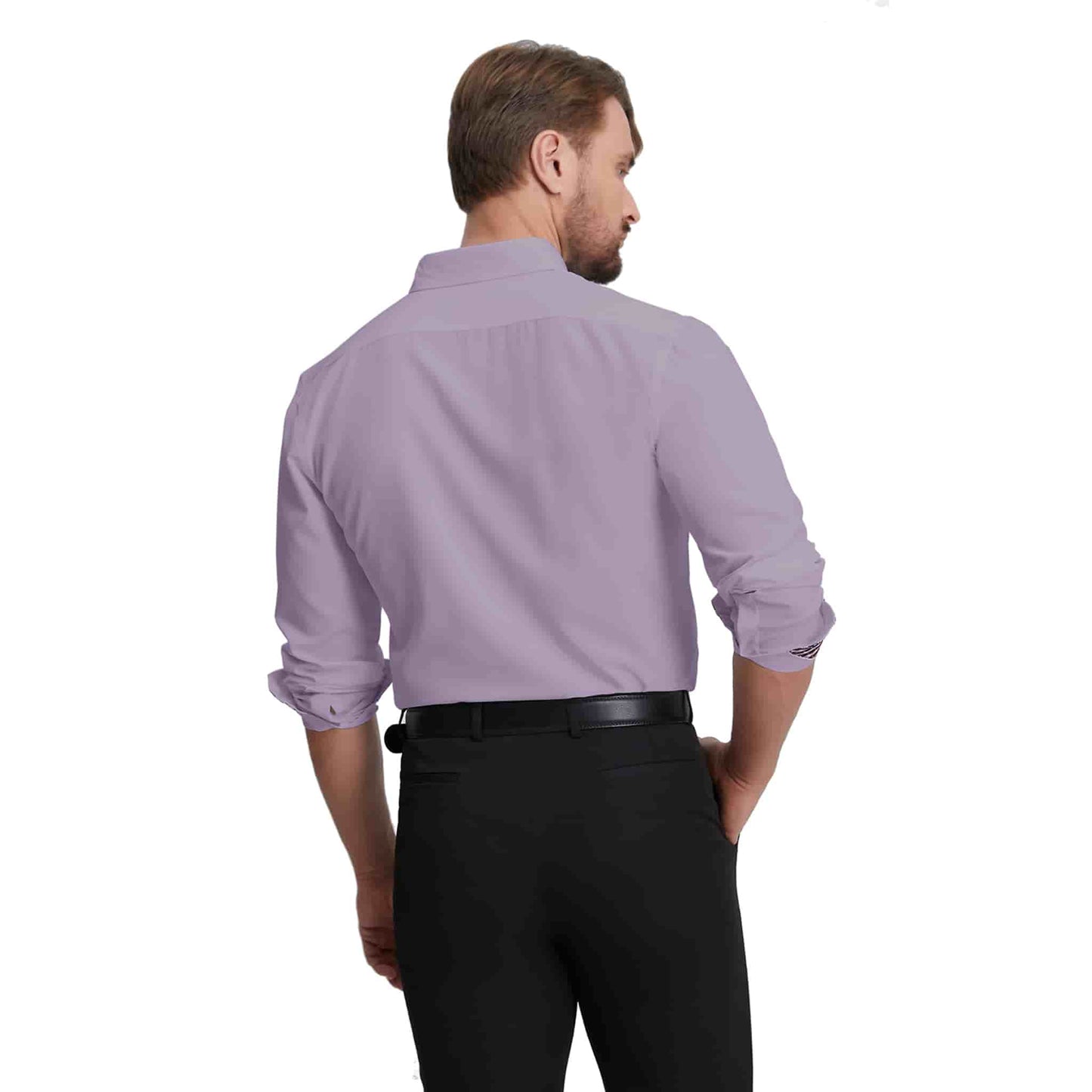 Men's Long Sleeve Dress Shirts Slim Fit Inner Contrast Business Casual Button Down Purple Shirt