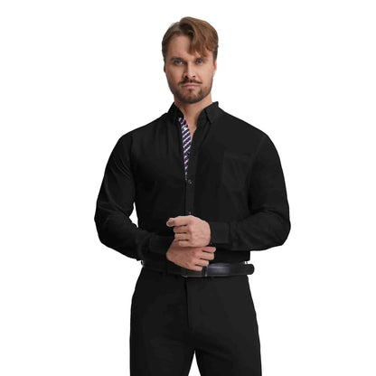 Men's Long Sleeve Dress Shirts Slim Fit Inner Contrast Business Casual Button Down Black Shirt
