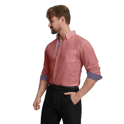 Men's Long Sleeve Dress Shirts Slim Fit Inner Contrast Business Casual Button Down Tan Shirt
