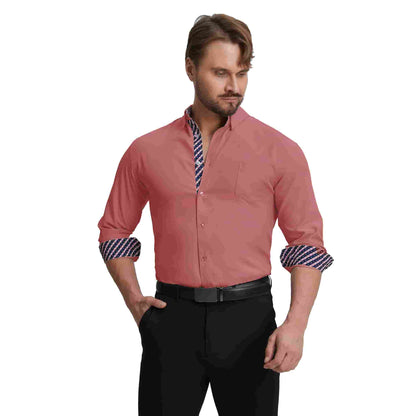 Men's Long Sleeve Dress Shirts Slim Fit Inner Contrast Business Casual Button Down Tan Shirt