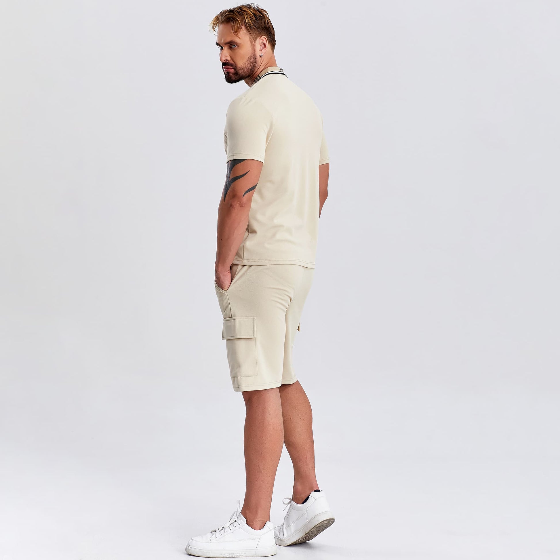 zip upper men khaki outfits 2 piece drawstring