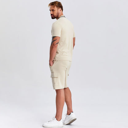 zip upper men khaki outfits 2 piece drawstring