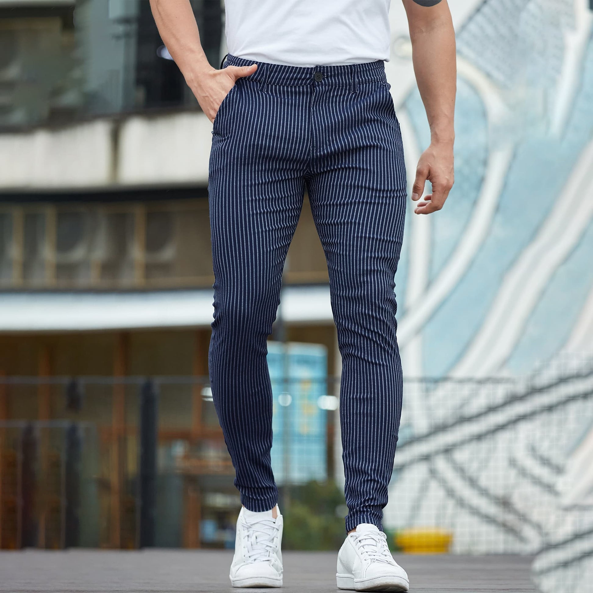 navy blue slim fit stretchy men's chino pants